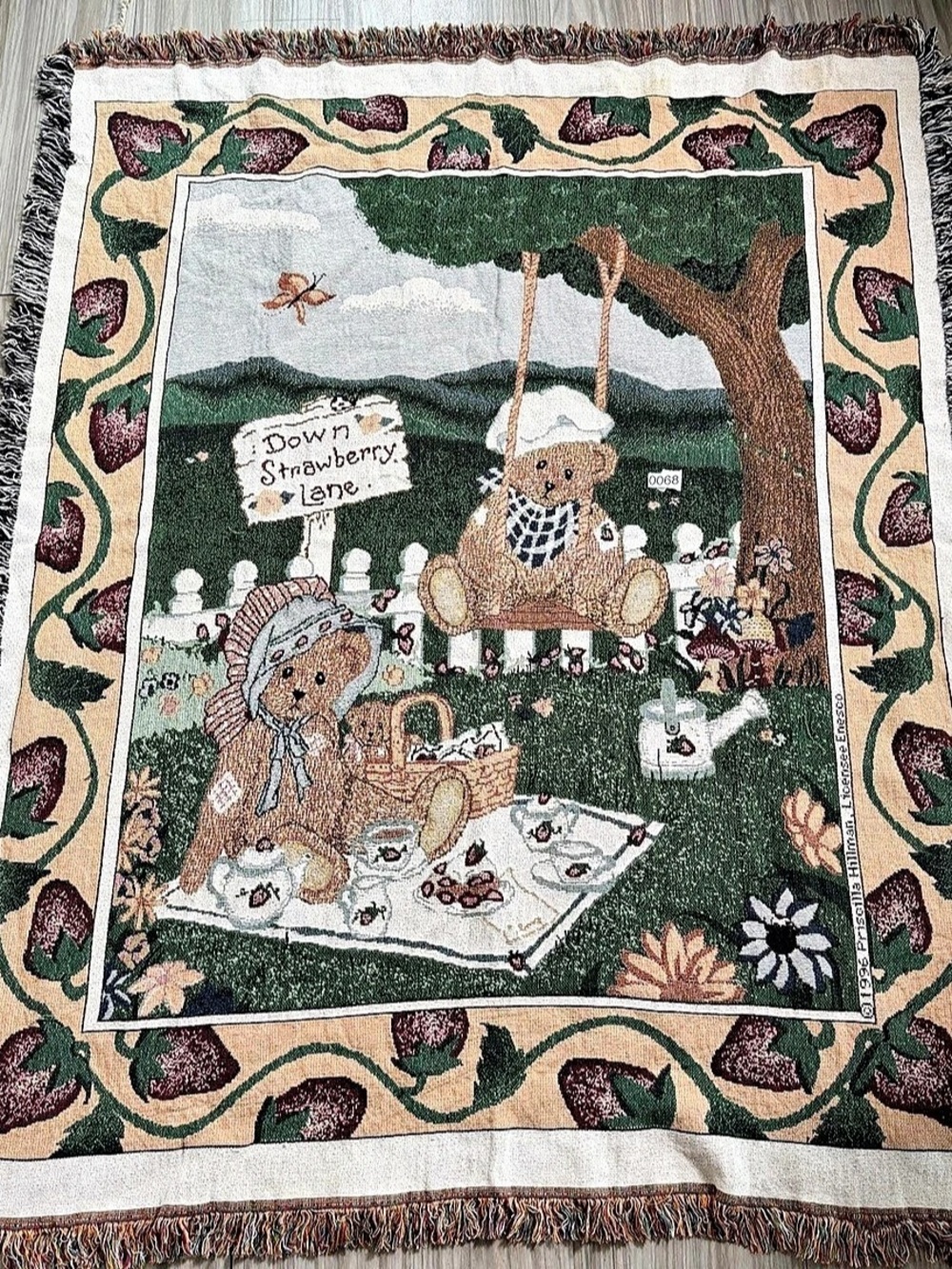 Enesco Down Strawberry Lane Tapestry Throw Blanket Green & Brown